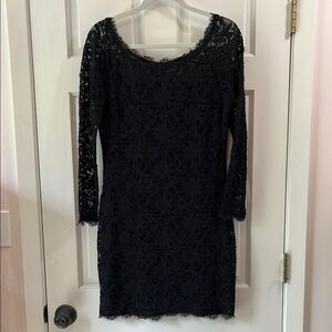 Jump Apparel Black Mesh Floral Long Sleeve Sheath Cocktail Dress - Size Large
